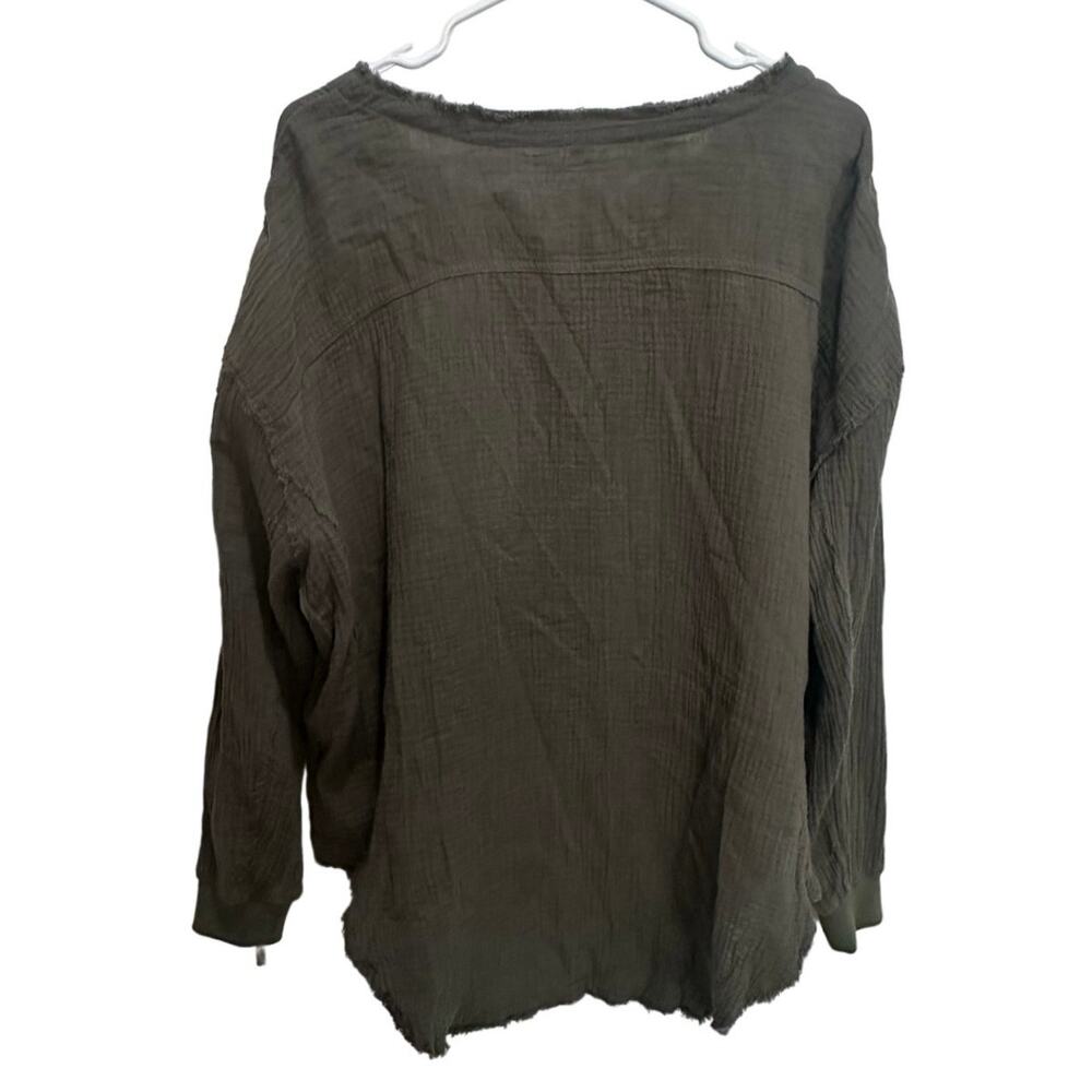 7 For All Mankind Green Henley Top Gauze Oversized Fit Women’s Size XS - Picture 3 of 7